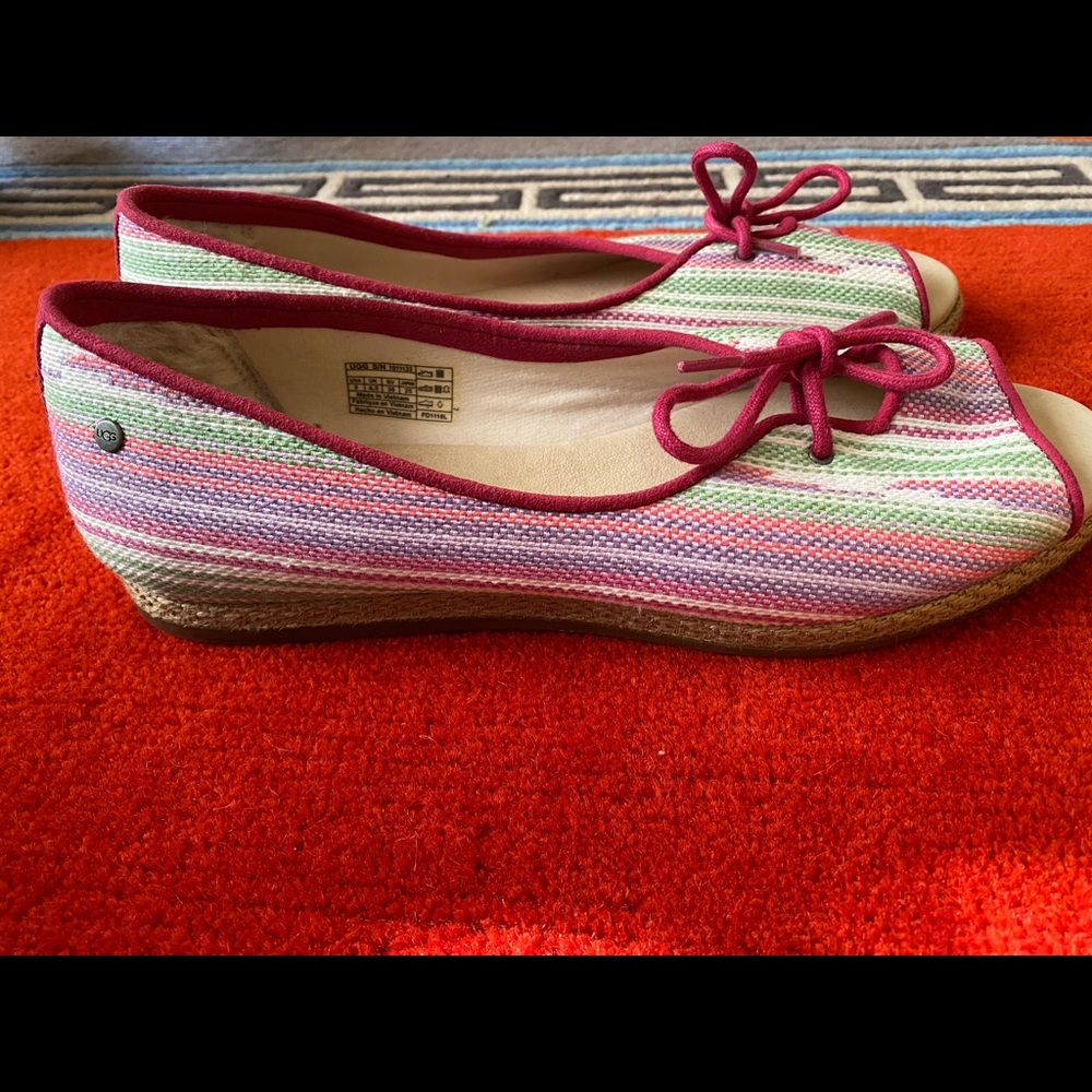 Marleigh stripped Espadrilles UGG Peep toe sandal shoe Size 8